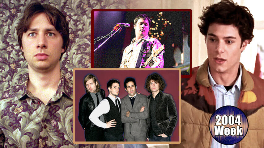 The Killers (Photo by Frank Micelotta/Fox via Getty Images); Isaac Brock of Modest Mouse (Photo by L. Cohen/WireImage for KROQ-FM); Adam Brody in The O.C. (Image: HBO/WBD); Zach Braff in Garden State (Image: Fox Searchlight). Graphic: The A.V. Club