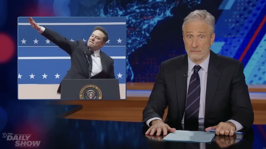 Jon Stewart is reluctant to name Elon Musk's inauguration gesture on The Daily Show